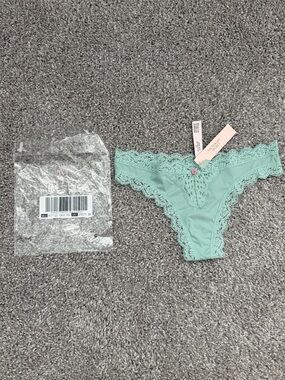 Victoria's Secret Mint Lace Thong Panty with Scalloped Trim